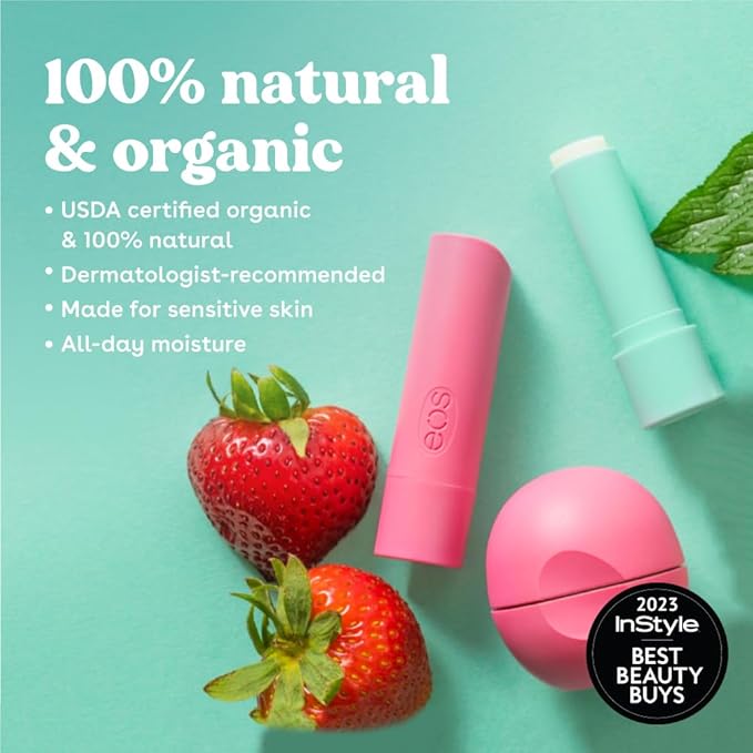 eos 100% Natural & Organic Lip Balm Stick- Chamomile, All-Day Moisture, Cruelty-Free, 0.14 oz