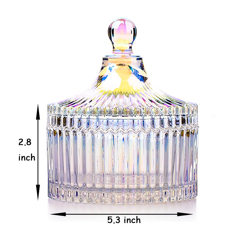 2 Pack Extra Large 5.2" Beige & Purple Powder Puffs and 5.3" Glass Container – Oversized Soft Body & Face Large Powder Puff Dusting Powder Jar Holder Case(Dazzling colors Glass)