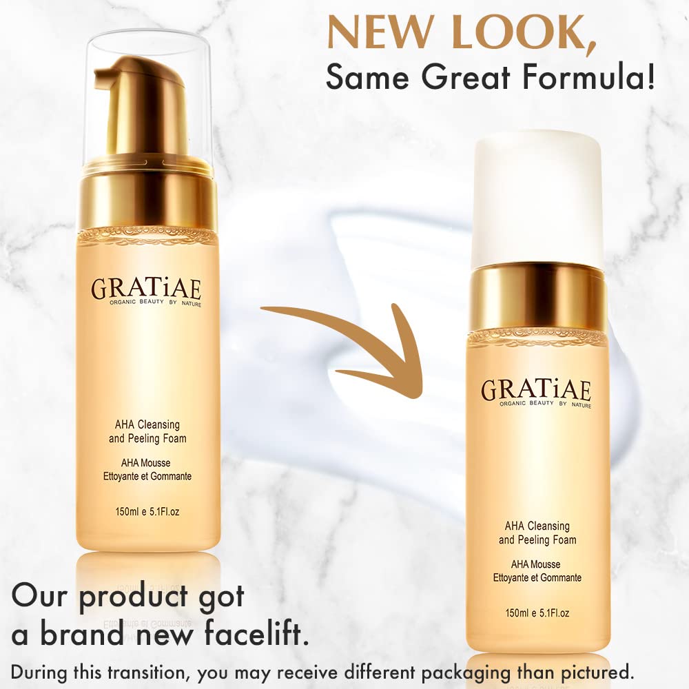 Gratiae organics, AHA Cleansing and Peeling Foam face wash, non-drying facial cleanser for sensitive, acne & allergy prone and all Skin Types, facial cleanser. 5.1 Fl. Oz