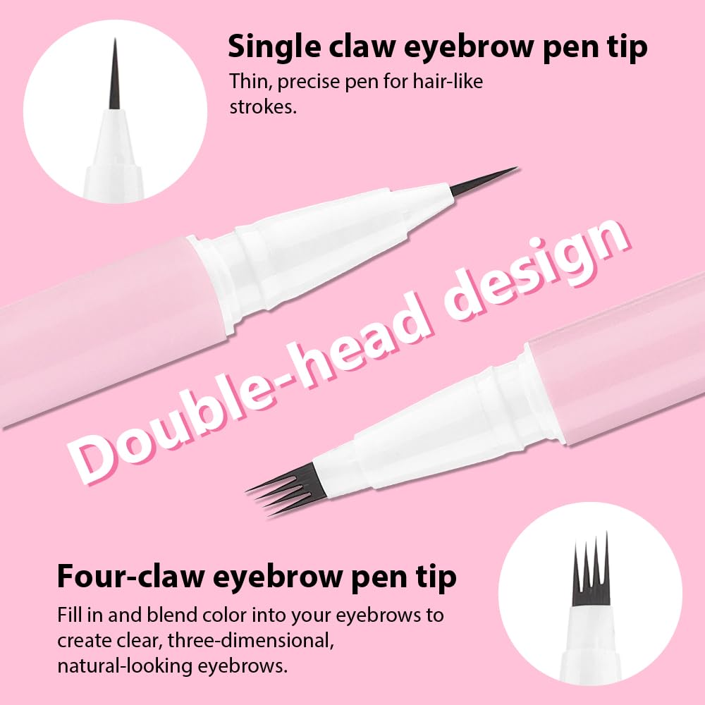 evpct 1Pcs Black Magic Microblading Dual-Ended Eyebrow Contouring Pen Brow Pencil, with 4 Brush Micro-Fork-Tips Applicator and Precise Brush-Tip, Hair Like Strokes, with Dual-ended Eyebrow Brush