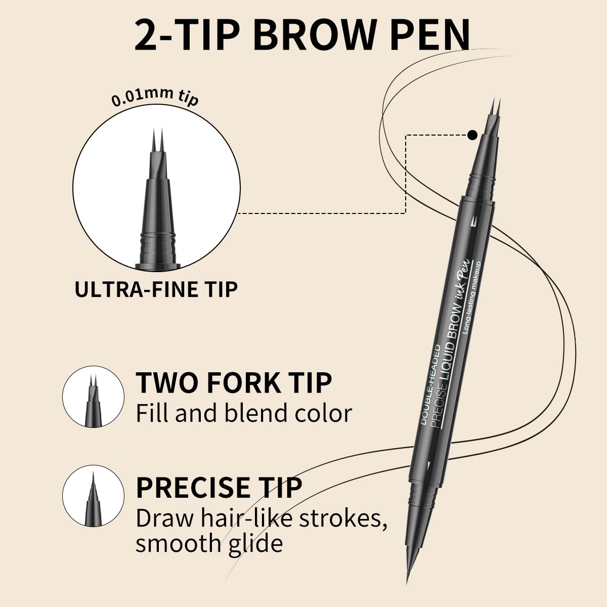 Microblading Eyebrow Pencil,2-in-1 Dual-Ended Eyebrow Pen with 2 Tip brow pen and Precise Brush-Tip,Brow Pen for Natural Waterproof and Long-Lasting Brows (Light brown)