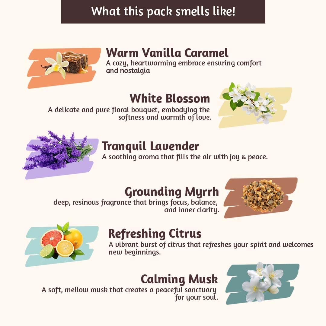 Folkulture Incense Stick with Holder | Set of 6 (120 Fall Insence-Sticks) with 45 Min Burn Time | Non Toxic Myrrh & Lavender Inscents-Stick | Organic Citrus Fall Scents, Vanilla Caramel Incienso