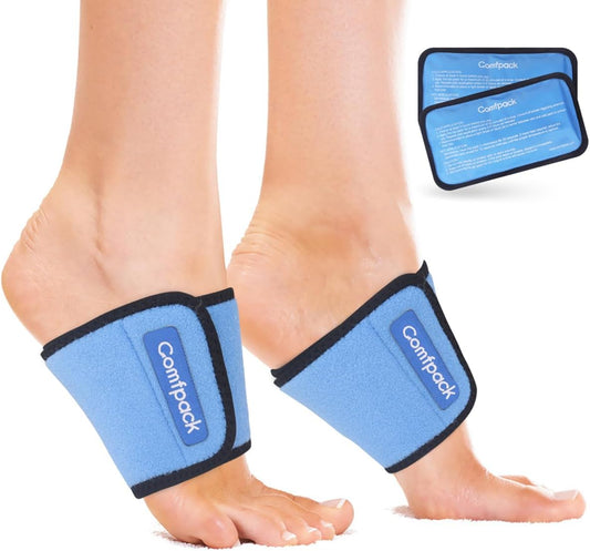 Cold Therapy Wrap with 2 Packs & 2 Sleeves for Pain Relief, Reusable Gel Ice Packs for Foot Plantar, Wrist, Ankle, for Sprains, Muscle Pain, Bruises, Injuries, Blue