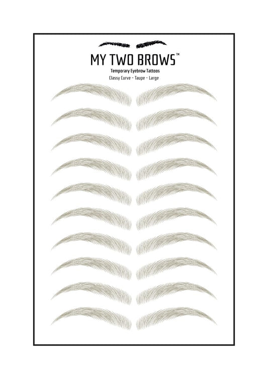 (10 pairs) Taupe Temporary Eyebrow Tattoo - Large Size - Waterproof & Smudgeproof - Classy Curve Style Eyebrow Stickers - Sheet Lasts up to 30 Days - Won't Work on Existing Brows