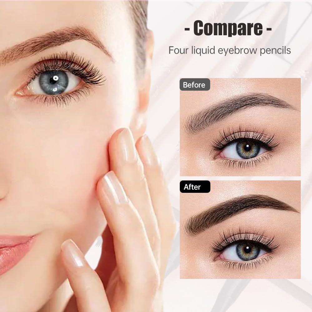 Microblading Eyebrow Pen, New 3D Microblading Eyebrow Pencil, Waterproof Eye Brow Pen with 4 Tip, Natural Magic Eyebrow Makeup Fine Stroke Contouring Pencil Long-Lasting Stay on All Day (Light Brown)