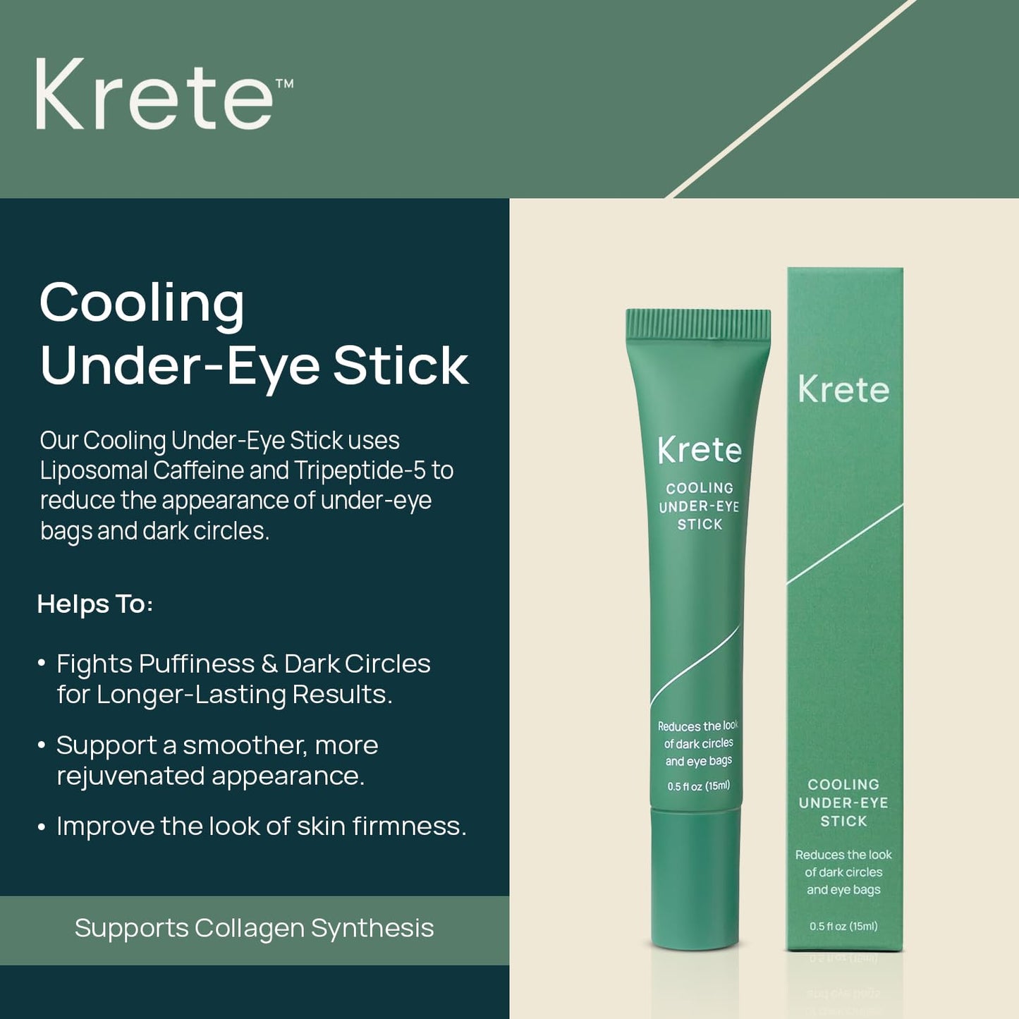 Cooling Under-Eye Stick with Liposomal Caffeine and Tripeptide-5 - Helps with Dark Circles and Puffiness, Vegan & Cruelty-Free, 0.5oz
