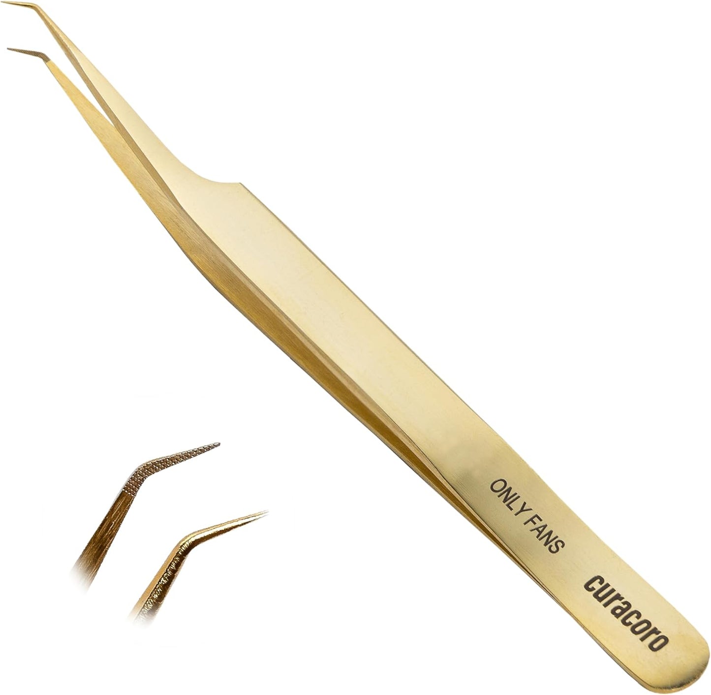 Curacoro Lash Tweezer - Professional & Precision Fiber Tip Grip Lash Tweezers for Eyelash Extensions, Multi Shapes & Purposes Tweezers for Volume, Isolation & Classic Lashes (Gold, Only Fan)