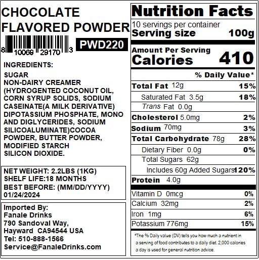 Fanale Premium Chocolate Bubble Tea Flavoring Powder | Perfect for Baking, Smoothies, Desserts and Drinks | Instant Flavoring Powder for Boba Milk Tea - 2.2 Pounds (Pack of 1)