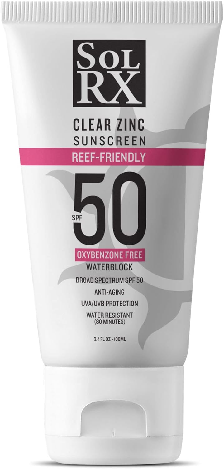 SolRX MINERAL+ SPF 50 Sunscreen - Zinc Oxide Sunscreen, Water Resistant Sunscreen, Reef Safe Sunscreen, Broad Spectrum Sunscreen for Face and Body