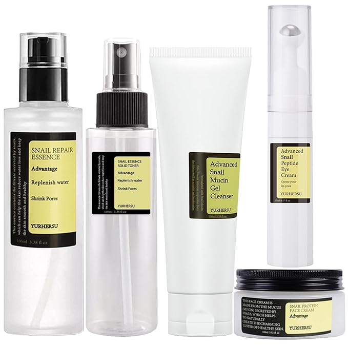 All About Snail Mucin Kit - Snail Korean Skincare 5-Pack, Snail Skin Care Products Set: Face Gel Cleanser, Essence, Cream, Toner & Eye-Cream, Facial Kit for Women and Men Hydrating & Anti-Aging