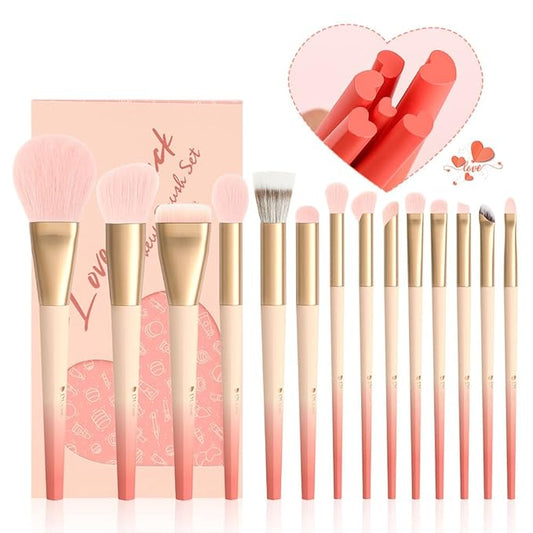 DUcare Makeup Brushes Set 14Pcs Love Struck Makeup Brush Set Premium Synthetic Kabuki Foundation Blending Face Powder Blush Concealers Eye Shadows Brushes