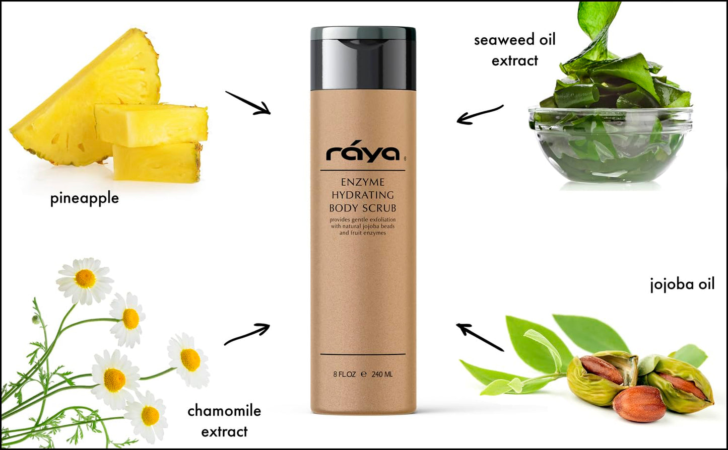 RAYA Enzyme Hydrating Body Scrub 8 oz Pineapple Scent (S-104) | Gentle and Exfoliating Body Scrub | Made with Seaweed, Jojoba Beads, and Fruit Enzymes
