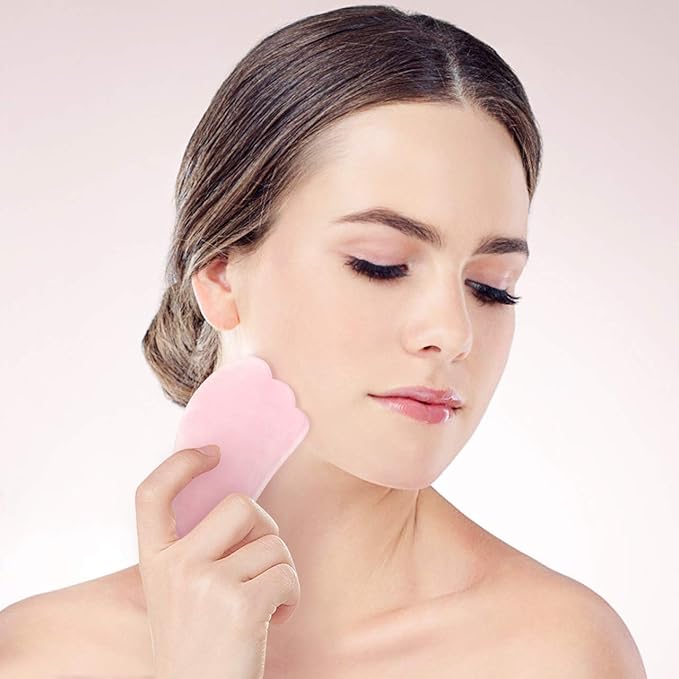 Jovivi Natural Rose Quartz Stone Gua Sha Scraping Massage Tool, Wing-shape Healing Crystal Guasha Board Facial Massager Traditional Scraper Tool