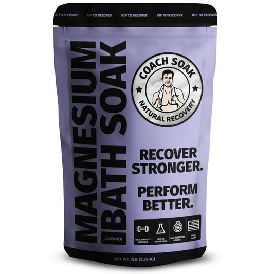 Coach Soak Recovery Bath Soak - Faster Absorption Than Epsom Salt for Pain - Rejuvenating Magnesium Flakes with 21 Minerals, Essential Oils & Bath Salts, 3lbs (Calming Lavender)