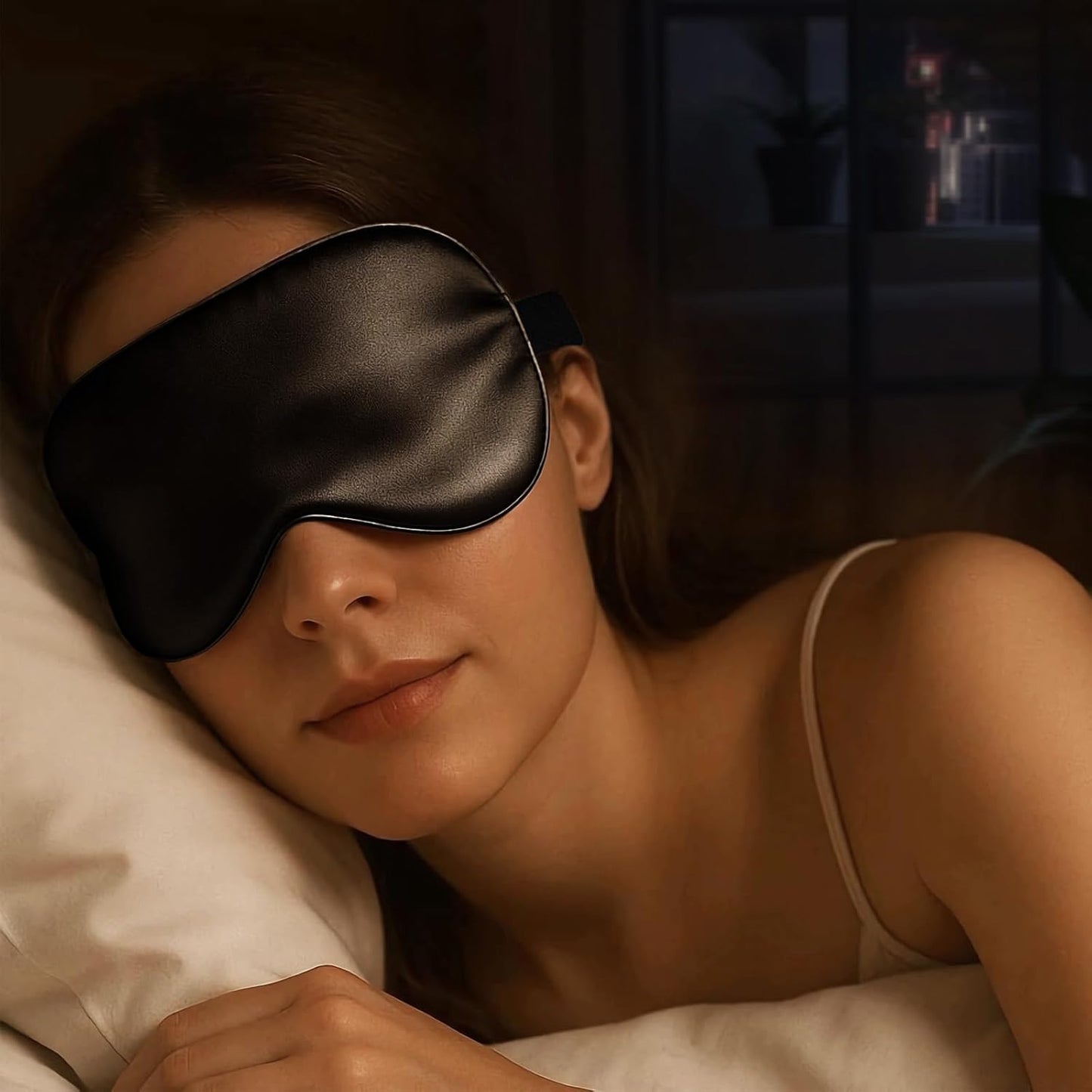 Luxury 22 Momme 100% Mulberry Silk Sleep Mask – 3D Eye Mask with Adjustable Strap, Gentle on Skin and Eyes, Provides Complete Light Blockage for Deep Sleep (Black, Adjustable)