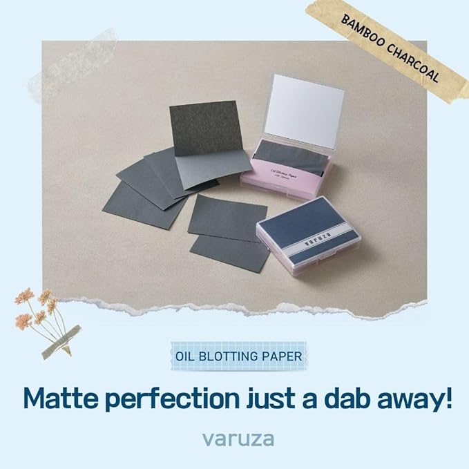 [400 Counts + Mirror Case] Natural Bamboo Charcoall Oil Blotting Sheets for Face with Mirror Compact and Refills