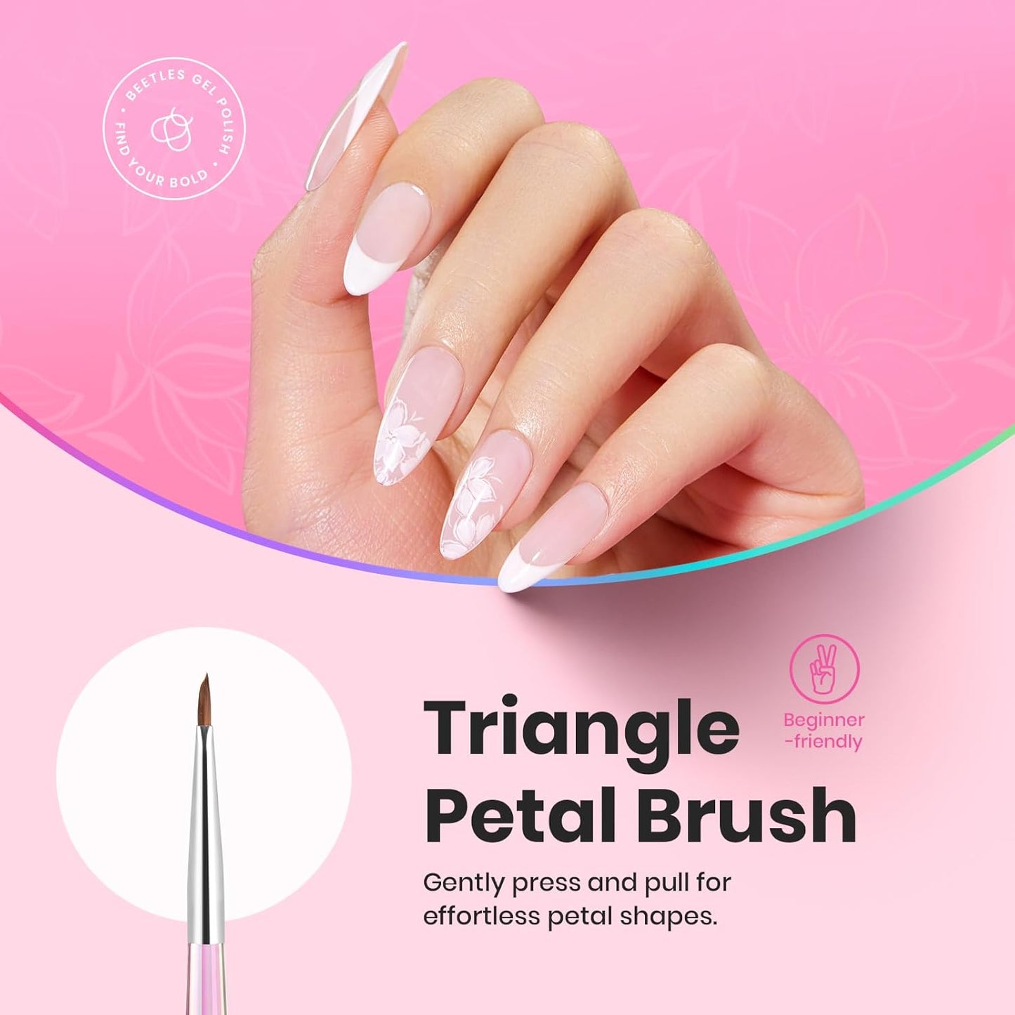 Beetles Nail Art Brushes Set for Gel Polish 3 Pcs Nail Art Design Pen and One White Painting Gel All-in-One Petal Brush Kit Flower DIY with Palette Dotting Manicure Tool Set