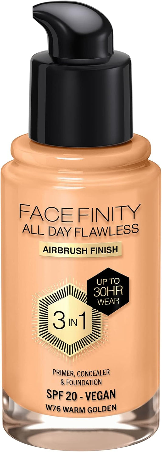 Max Factor Facefinity 3-in-1 All Day Flawless Liquid Foundation, SPF 20-76 Warm Golden, 30 ml