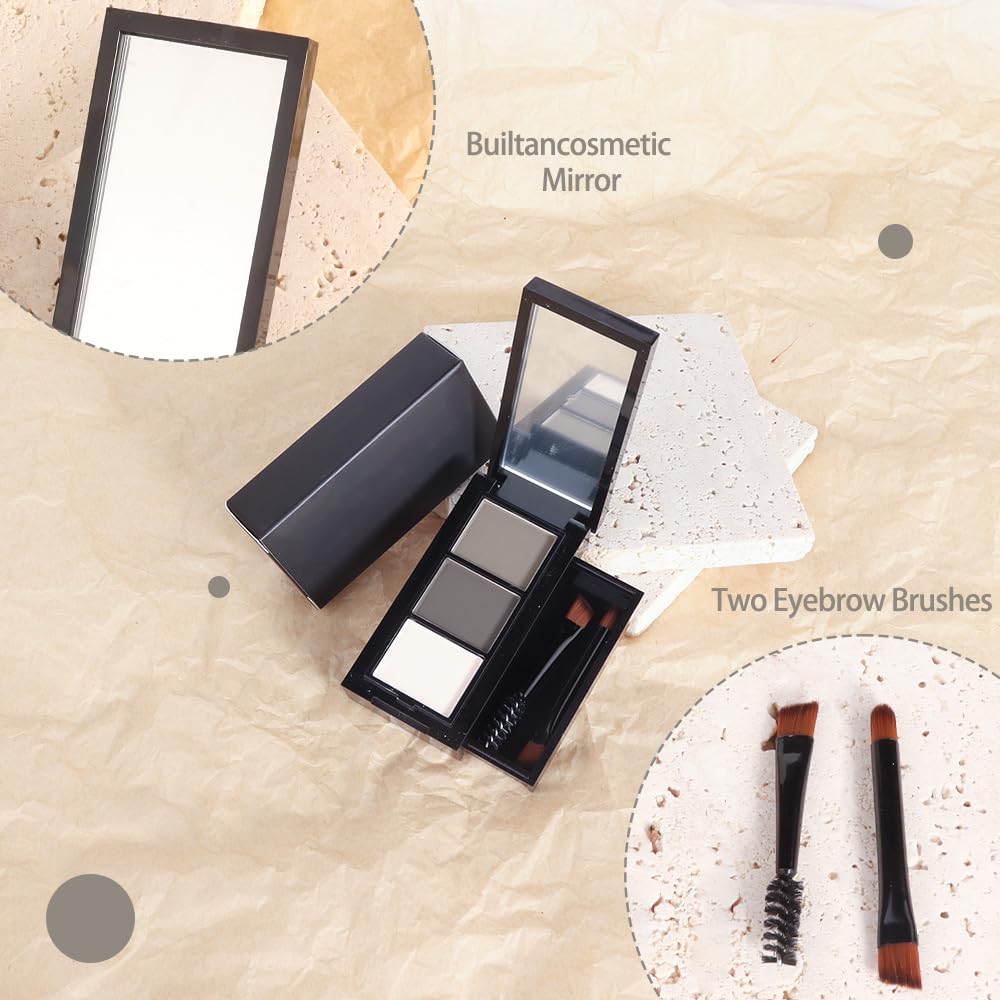 Taupe Grey Eye Brow Powder for Women, Matte Gray Black Eyebrow Powder Kit with Brush, Long-Lasting 3 Colors Beige White Brow Palette, Filler for Full, Defined Natural Brows Shaping