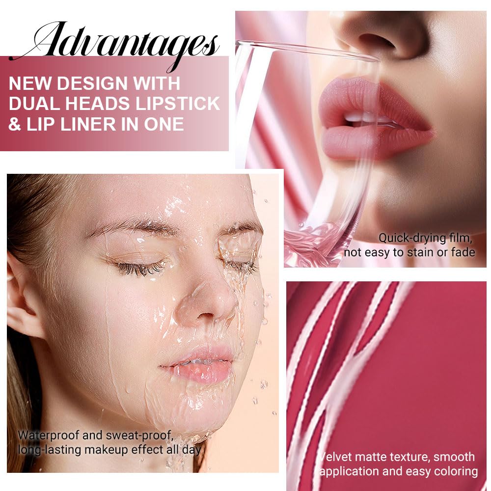 evpct 1Pcs Deep Cranberry Red Matte Lip Liner and Liquid Lipstick Stain Makeup Set for Women, Red Long Lasting Smudge Proof Lipstick labiales matte mate larga duracion listip 24 hours originales, 39#