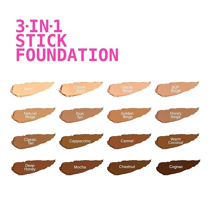 Ruby Kisses Natural Full Coverage 3-In-1 Stick Foundation. Easy to Apply, Hydrating, Lightweight, Long Lasting, Concealer and Contour Stick for Face Makeup (Deep Honey)