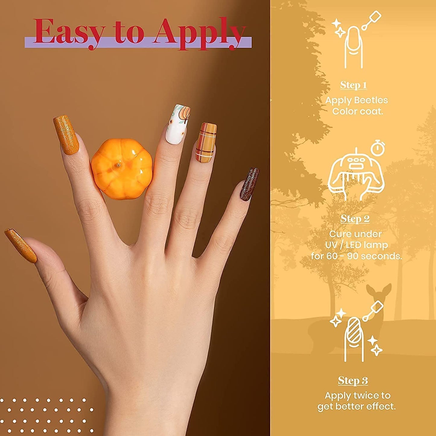 Beetles Fall Gel Nail Polish Set, 6 Colors Burgundy Red Brown Yellow Orange Glitter Gel Nail Polish Soak Off UV Nail Art Design Manicure Gifts for Women