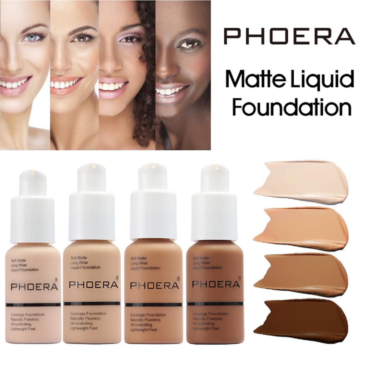 2 Pack PHOERA Foundation,Full Coverage Foundation, Concealer Foundation Full Coverage Flawless New 30ml PHOERA 24HR Matte Oil Control Concealer。(103 Warm peach）