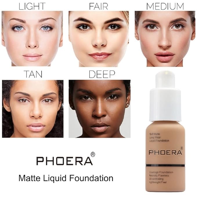 PHOERA Foundation, Flawless Soft Matte Liquid Foundation Makeup for Women.(104# Buff Beige)