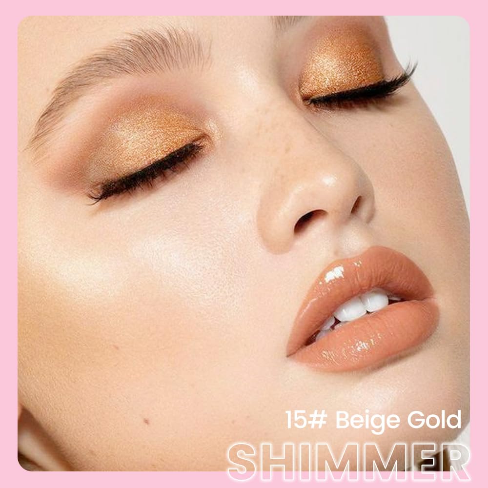 Kaely 2in1 Cream Eye Shadow Brightener Sticks for Eyes, Pencil Eyeshadow Applicator Stick Waterproof Pigmented, Eye Shadow Palette Highlighter Makeup, sombras para ojos, 15 Beige Gold Shimmer