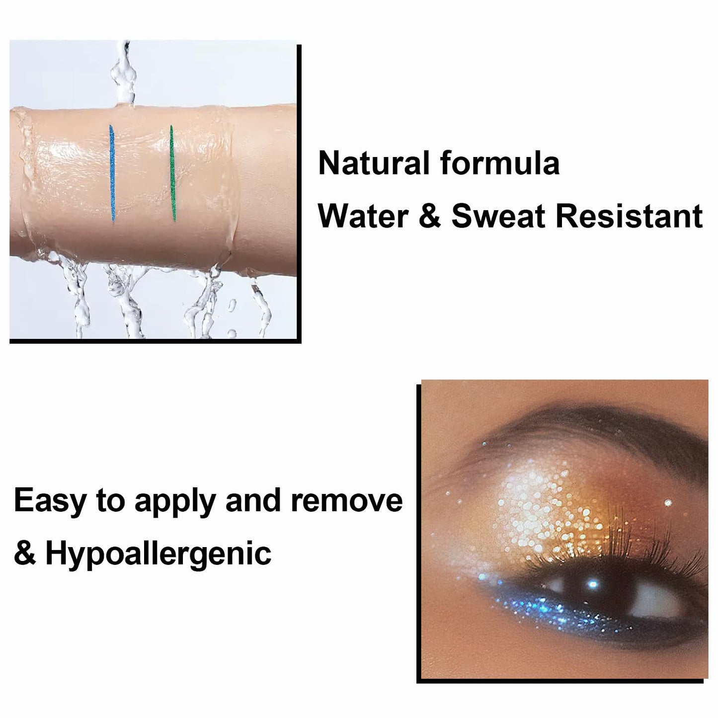 4Pcs Glitter Colored Liquid Eyeliner & Eyeshaow, Shimmer Liquid Eyeliner & Eyeshaow Makeup Set, Purple Blue Gold Green Face Body Glitter Makeup Sparkling Eye shaow Pen