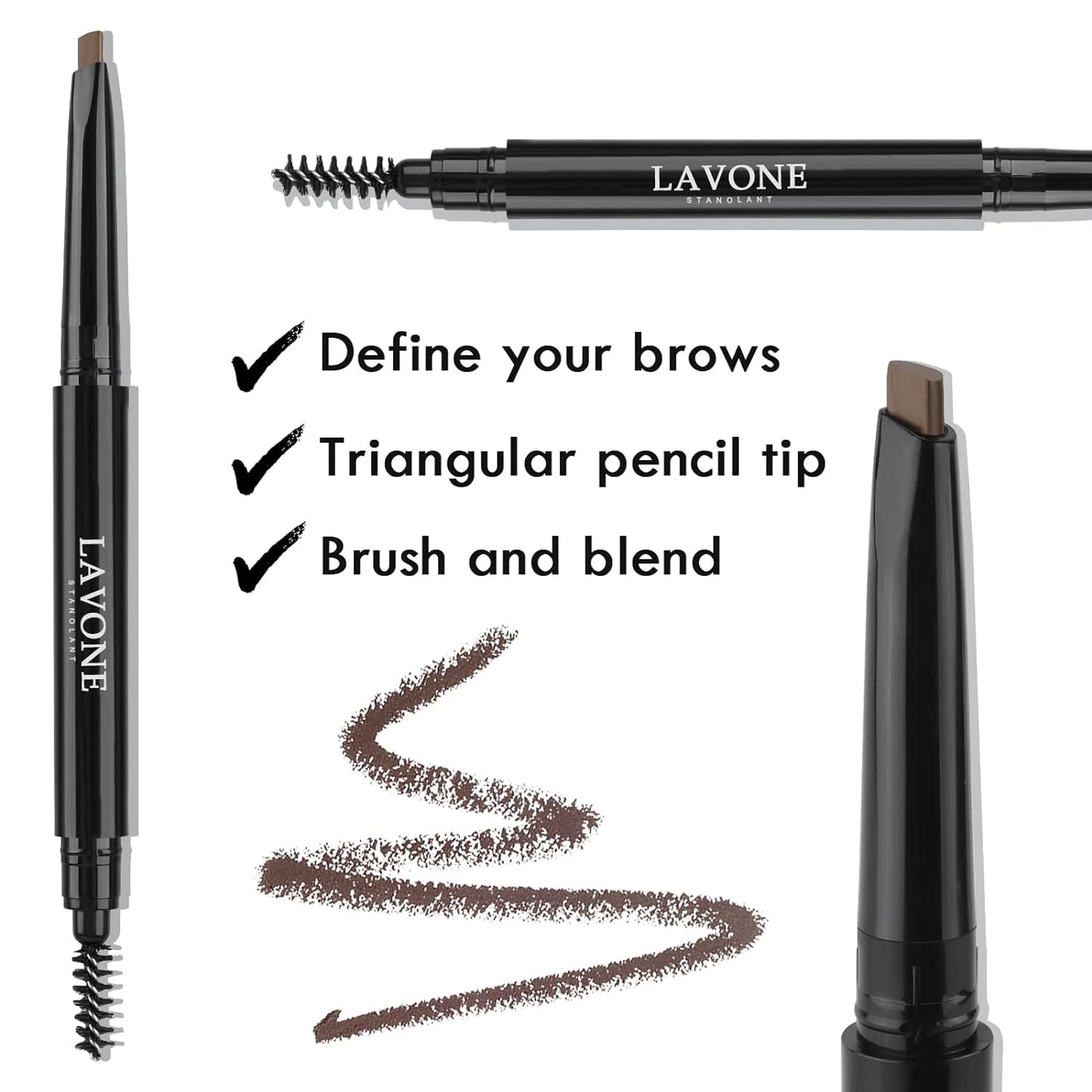 LAVONE Eyebrow Stamp Stencil Kit for Eyebrows, Brow Stamp Trio Kit with Waterproof Eyebrow Pencil, Eyebrow Pomade, 20 Eyebrow Stencils, Dual-ended Eyebrow Brush and Sponge Applicator - Auburn