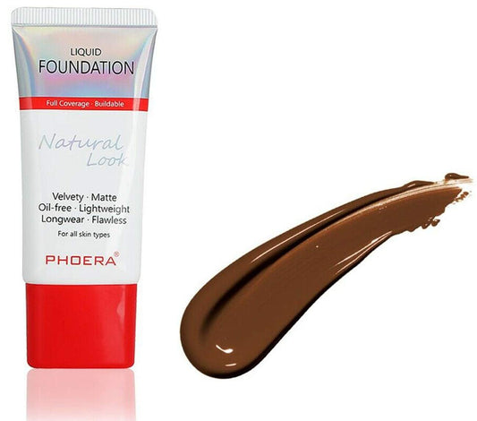 AQUAPURITY PHOERA Full Coverage Foundation New Formula Waterproof Long Lasting Oil Free Velvet Matte Liquid Foundation for Oily Skin Flawless Makeup Base Cream Concealer (109 Mocha)