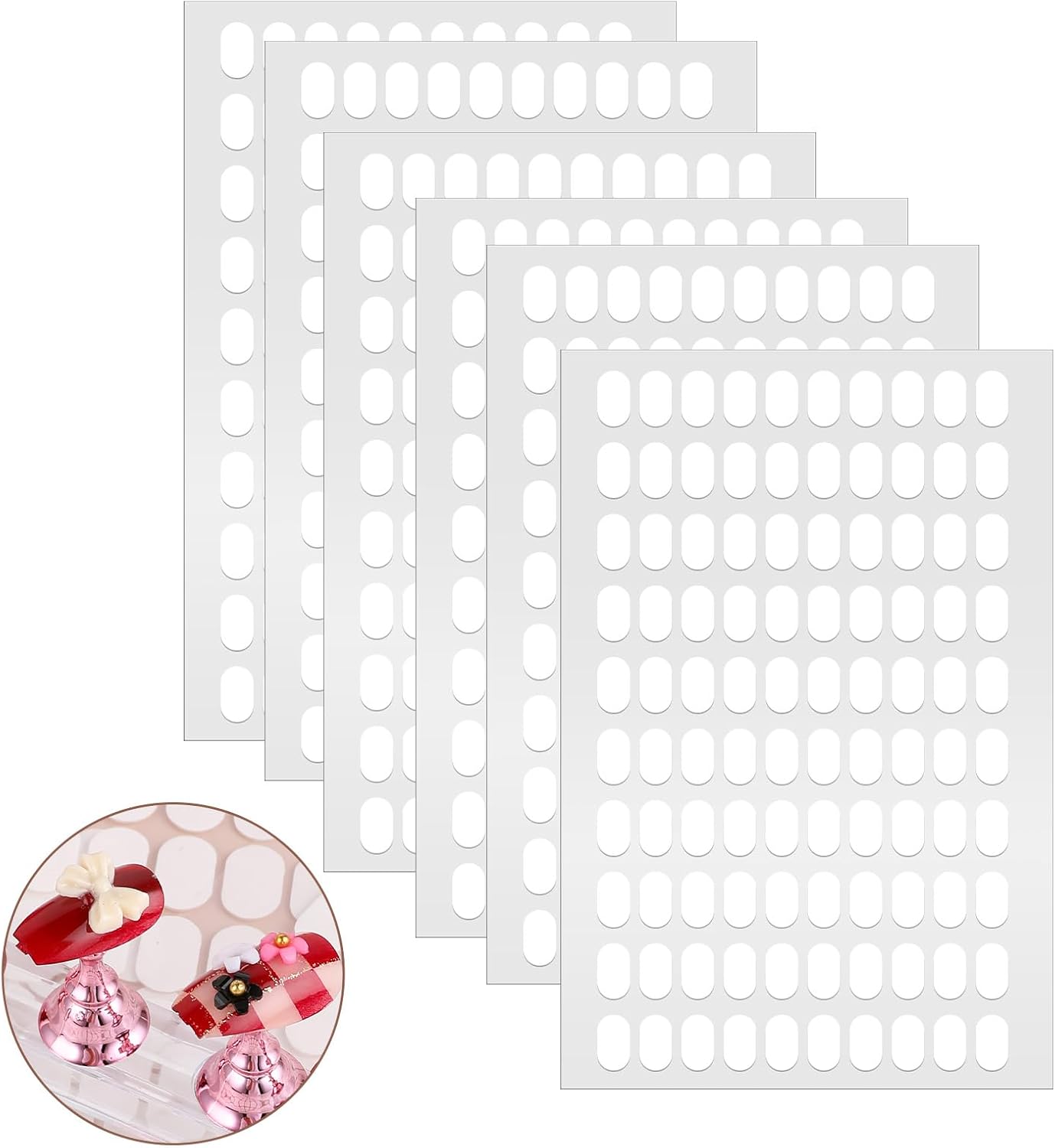 600 Pcs False Tip Double Sided Adhesive Tapes for Nail Art Holder Pre-cut Display Strips