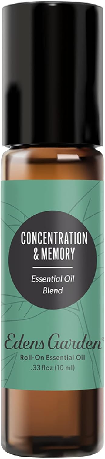 Edens Garden Concentration & Memory Essential Oil Roll-On Blend- 100% Pure Premium Grade, Natural, Therapeutic, Aromatherapy, Kid & Skin Safe, The Best for Tension Pre-Diluted 10 ml (.33 fl oz)