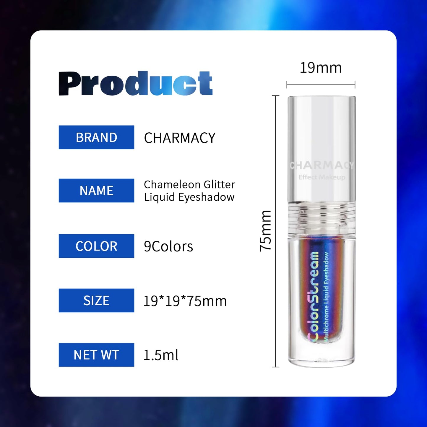 CHARMACY Chameleon Glitter Eyeshadow, Liquid Shimmer Sparkle High Pigment Duochrome Eye Shadow, Longer-Lasting With No Creasing Eye Cosmetics, 1.6g (#09