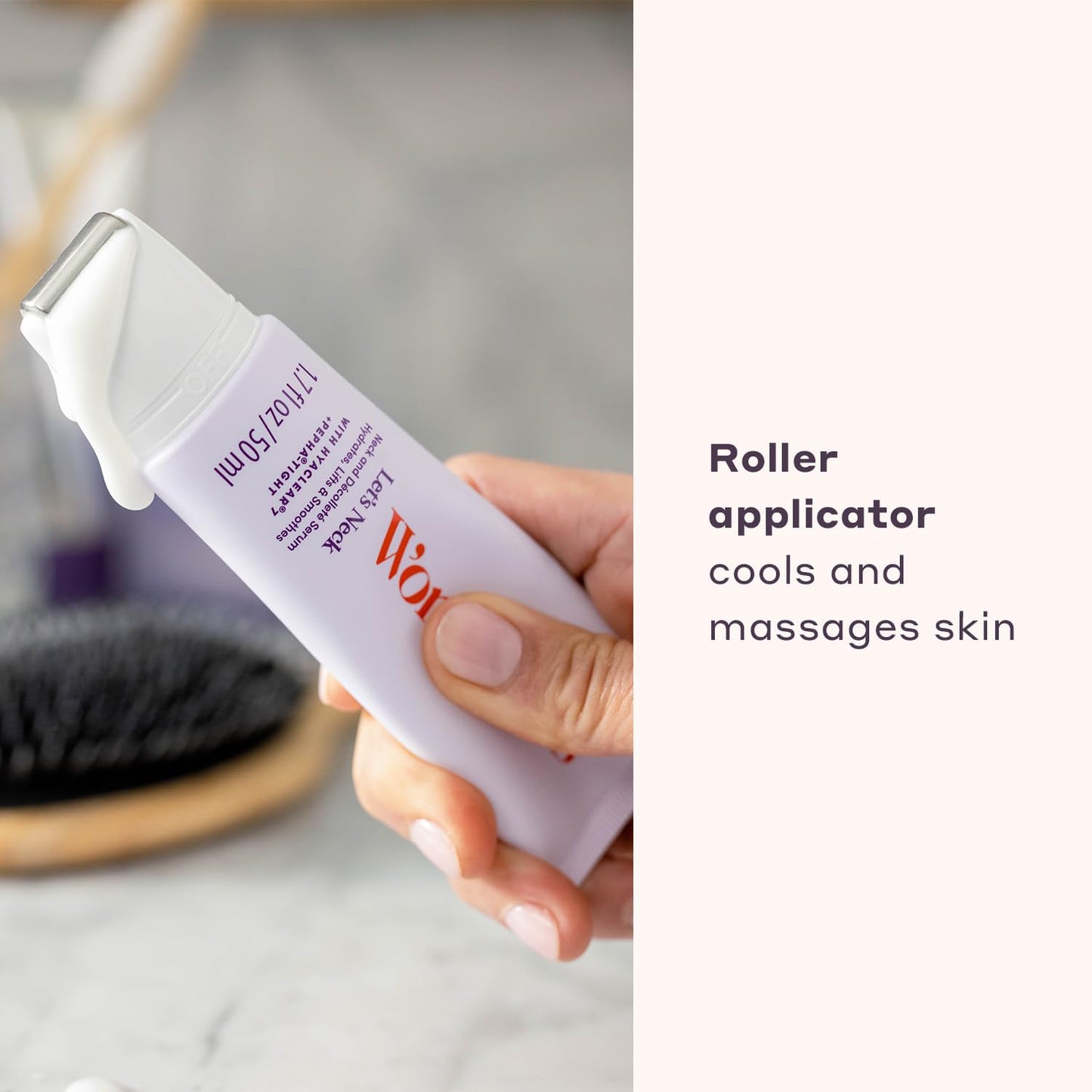 Womaness Let's Neck Firming Serum - Hydrates, Lifts, and Smoothes with Cooling & Massaging Roller Applicator - Cream for Women to Smooth Wrinkles & Tightening Sagging Skin - 50ml Roller