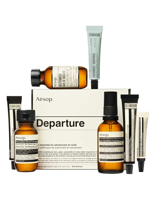 Aesop Departure 7-Piece Travel Kit! Seven Travel-Sized Essentials For Hand Care, Skincare And Oral Care! Cleanse And Moisturize The Hands, Skin & Oral Hygiene! Arrive Fresh-Faced At Your Destination!
