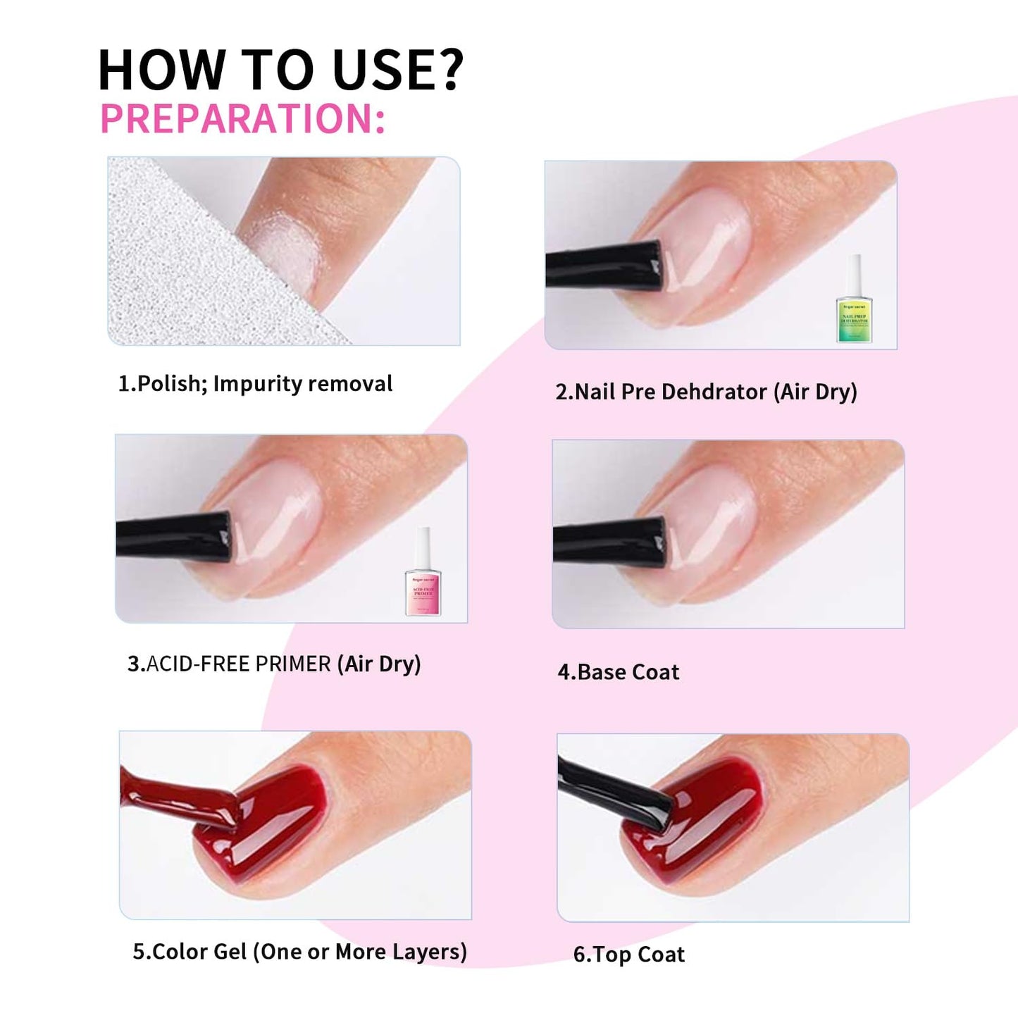 FINGER SECRET Acid-Free Primer Nail Prep Base coat,18ml Quickly dry Primer. Anti-Lifting Enhances Adherence Bonder Non-Acid for Acrylic Nails Press on Tips Powers & UV Gel