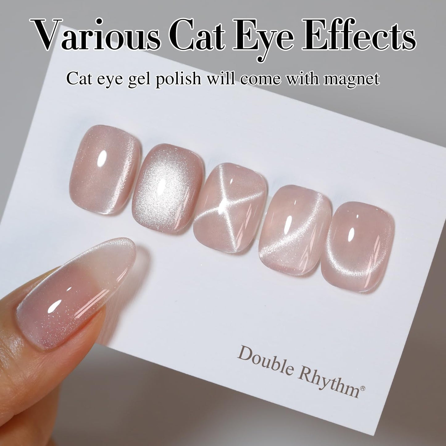 Double Rhythm Cat Eye Gel Polish with Magnet 15ML Holographic Glitter Shimmer Translucent Jelly Color 0.5 OZ Magnetic Gel Polish Salon DIY at Home (Nude-MC1057)