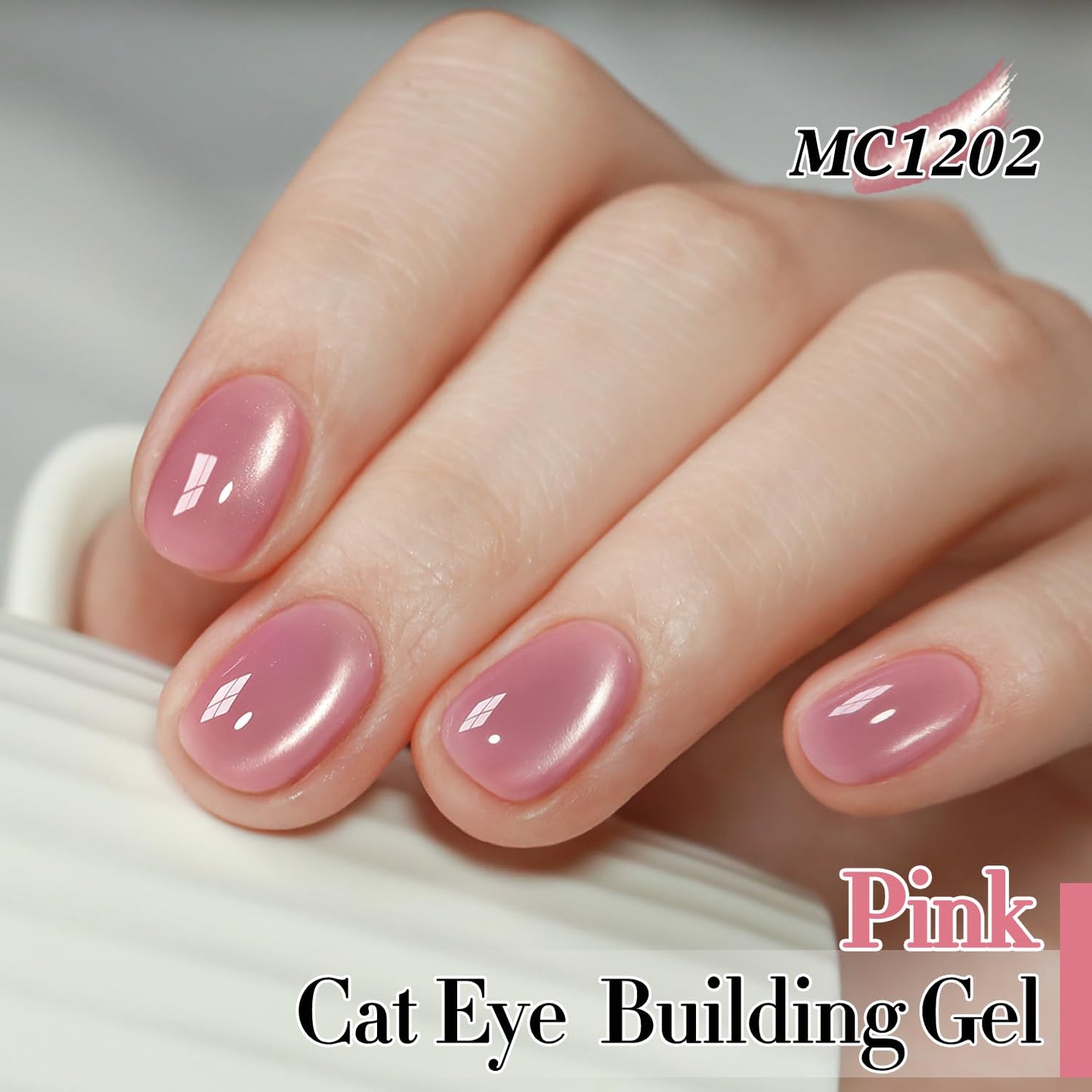 Double Rhythm 0.5 OZ Cat Eye Gel Polish with Magnet 15ML Holographic Glitter Shimmer Translucent Jelly Color Magnetic Polish Salon DIY at Home (Pink Builder-MC1202)