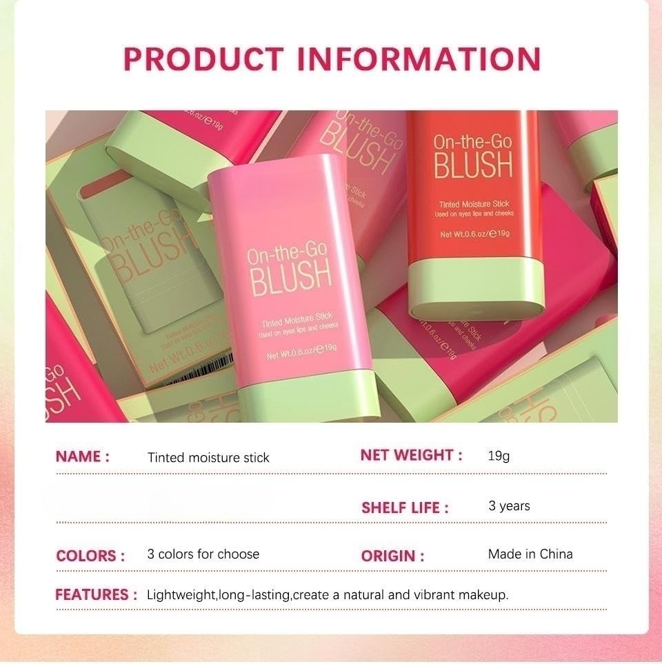 Blush Rare Beauty Liquid Blush Cream Blush Stick For Cheeks Natural Blendable Powder Blusher Stick On The Go Blush Brushes For Makeup Cheeks,Natural Waterproof, Long Lasting (3PC)