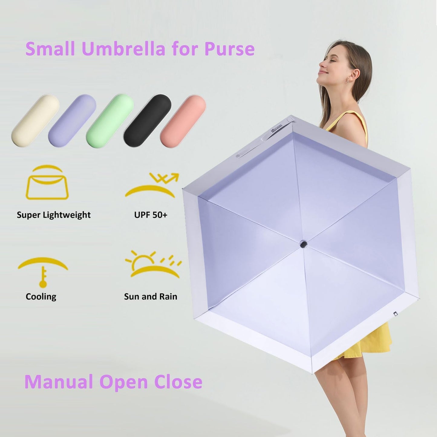 BAODINI Travel Mini Umbrella for Purse With Case Small Compact UV Sun Protection Sun Lightweight Tiny Pocket Umbrella for Women Kids and Men