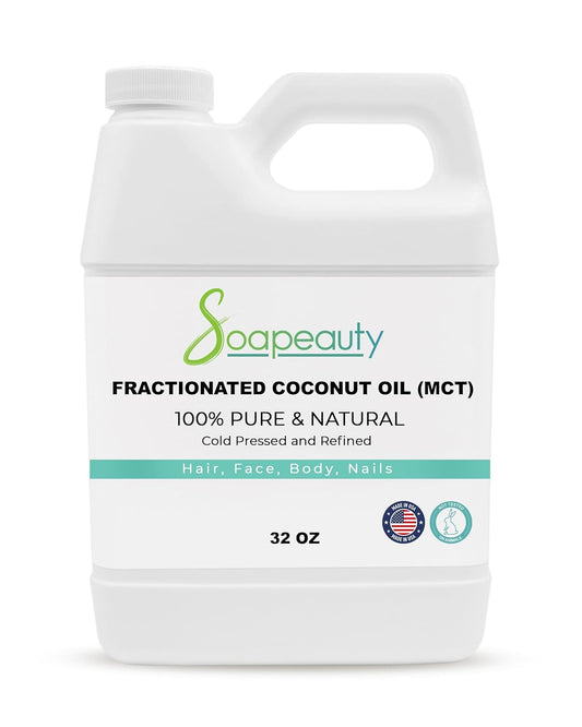 Soapeauty FRACTIONATED COCONUT OIL Cold Pressed Refined | 100% Natural Available in Bulk | Carrier for Essential Oils, Face, Skin, Hair Moisturizer, Soap Making | 32 fl oz