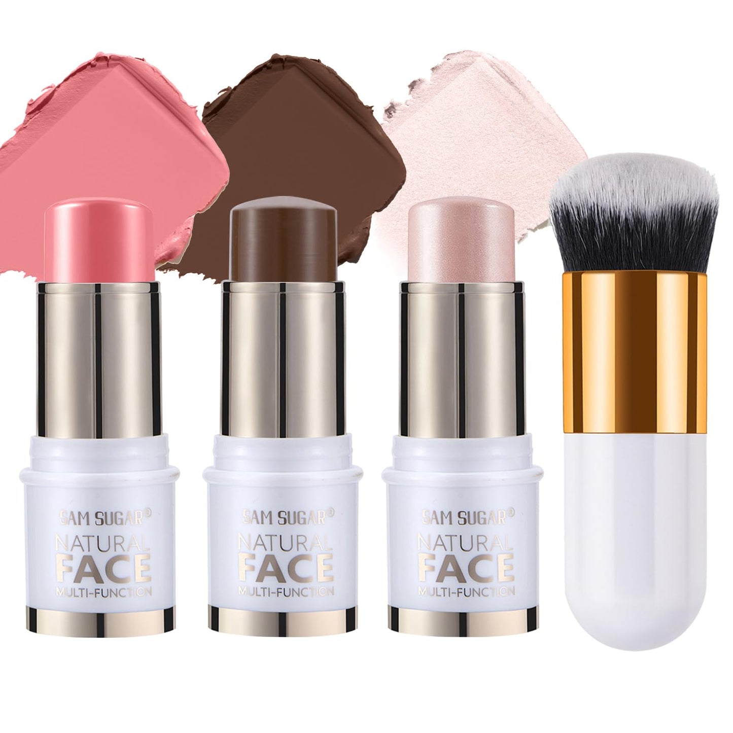 Contour Stick Makeup Kit,3Pcs Bronzer Blush Highlighter Stick Set for Create a Glowing Flawless Look, Longwear Non-Greasy Matte Finish Face Stick Trio, Include Brush – Light Medium (#03,06,09)