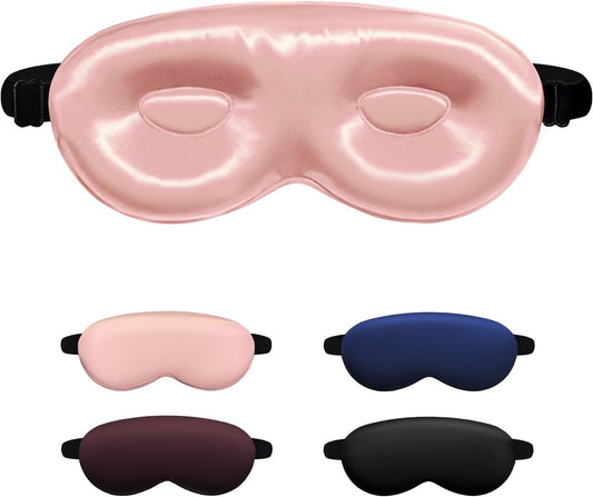 Luxury 22 Momme 100% Mulberry Silk Sleep Mask – 3D Eye Mask with Adjustable Strap, Gentle on Skin and Eyes, Provides Complete Light Blockage for Deep Sleep (Pink, Adjustable)