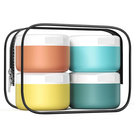 Travel Containers for Toiletries, Silicone Cream Jars BPA-Free, Leak-proof 2oz Travel Size Containers, Portable Size Silicone Jars with Lid for Cosmetic Face Hand Body Cream (4 Pack)
