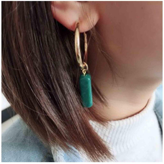 Boho Rectangle Green Jade Earrings Green Marbled Earrings Gold Circle Leverback Dangle Earrings Vintage Circle Hoop Dangle Earrings Jewelry for Women and Girls
