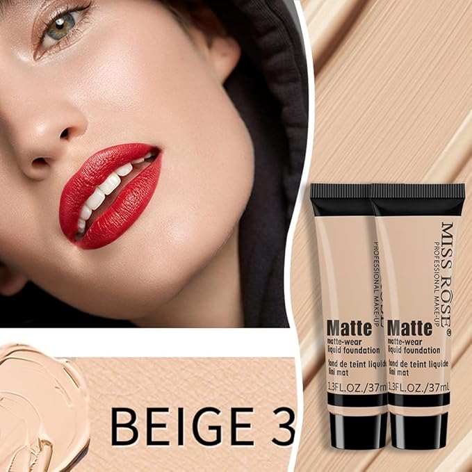 2 Pack Liquid Foundation Cream for Face Makeup,Durable Full Coverage Matte Concealer Make Up,Oil Control & Waterproof Base Primer -1+1 Fl.Oz (BEIGE 3#)