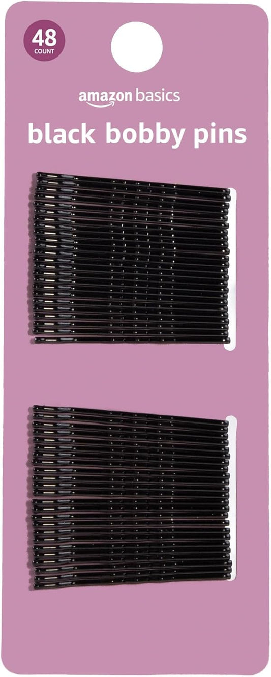 Amazon Basics Bobby Pins, Black Hair Pins for all Hair types, 48 Count