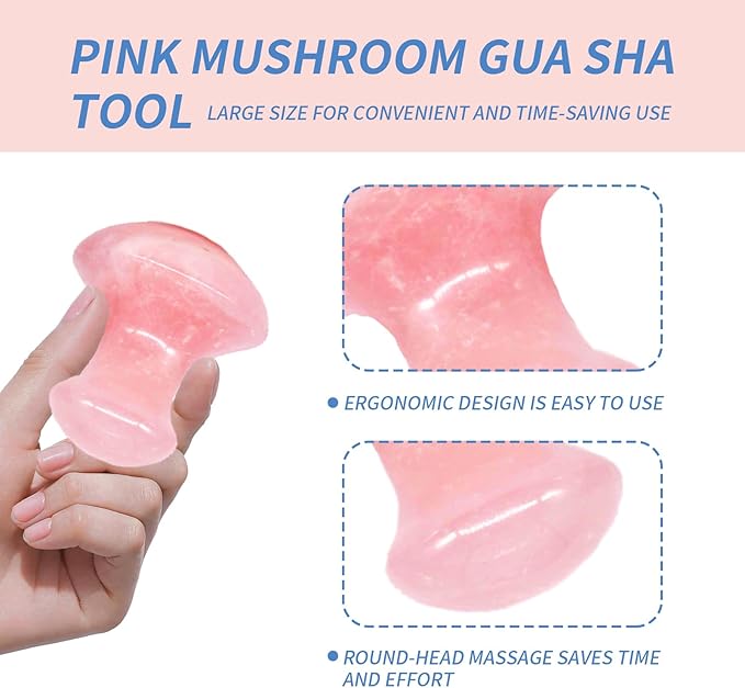 Mushroom Gua Sha Natural Rose Quartz Aventurine Gua Sha Mushroom Face Massager Stone for Eye Neck Beauty Spa Relaxing Massage Stone Facial Massage Spa Relaxing Meditation Guasha Scraping Massage Tool